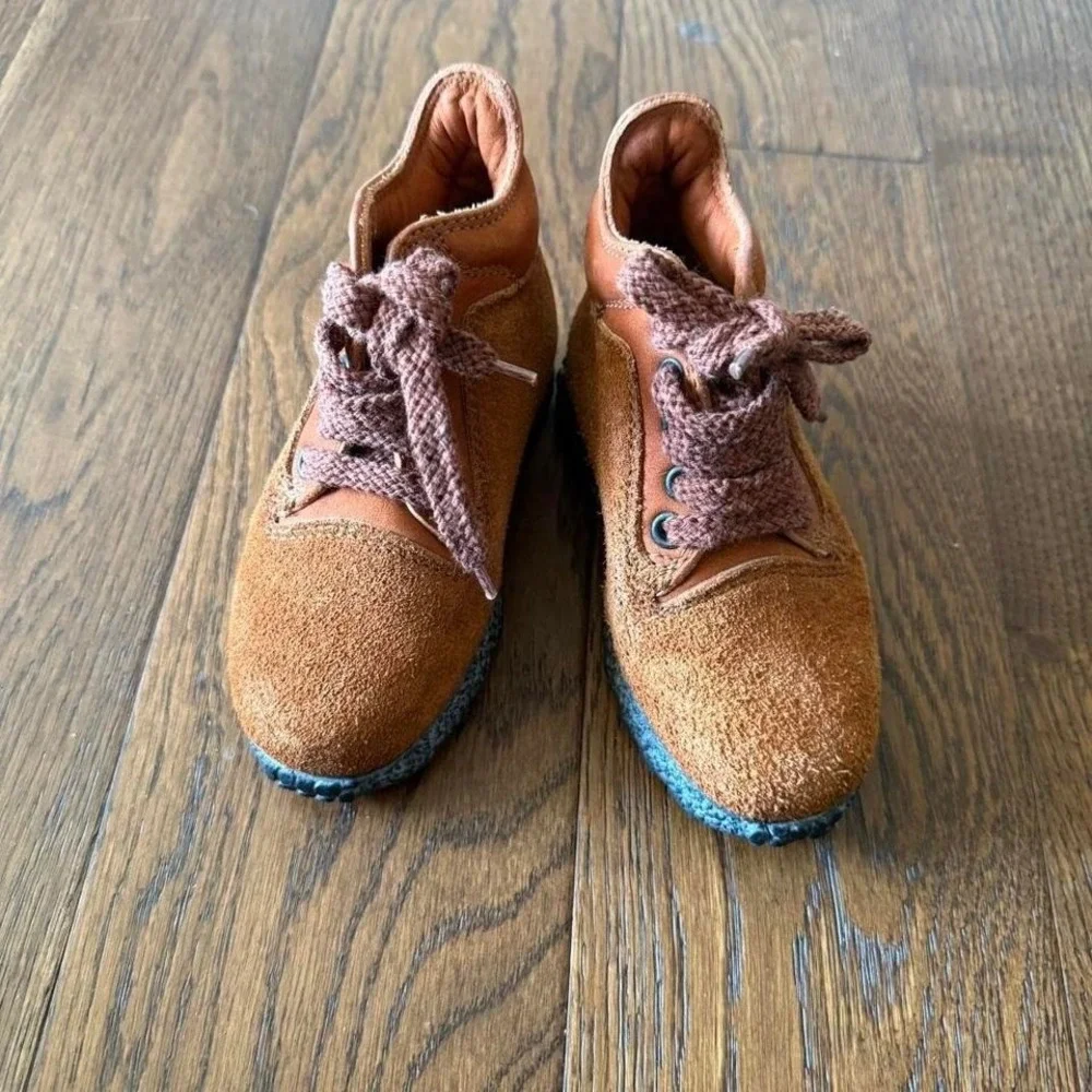 Tod's Junior Suede Lace Up Shoes Brown Textured Sole Retro Size 25